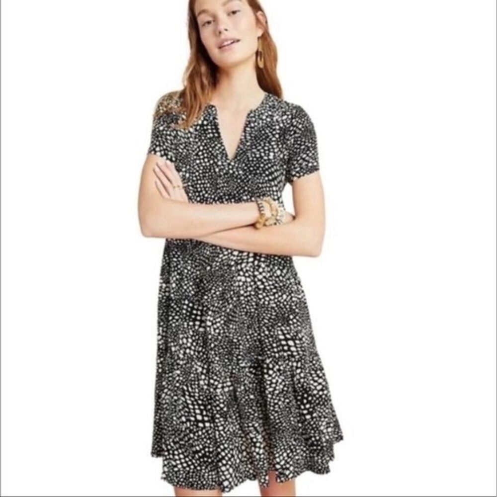 Anthropologie Maeve Black White Spot Sacha Tiered Dress Size Small